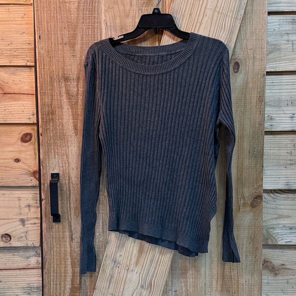 Charcoal Ribbed Long Sleeve Sweater  I call it “The Crooked Sweater”